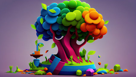 Cartoon design tree planting illustration colorful Earth Day the importance of loving natureの写真素材