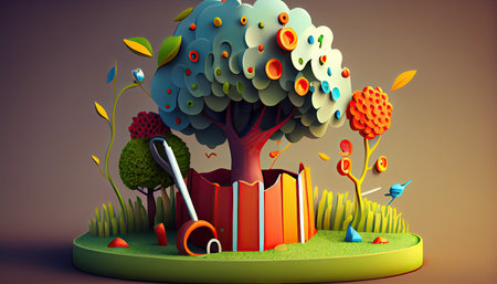 Cartoon design tree planting illustration colorful Earth Day the importance of loving natureの写真素材
