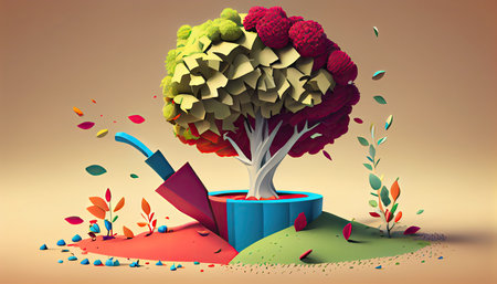 Cartoon design tree planting illustration colorful Earth Day the importance of loving natureの写真素材