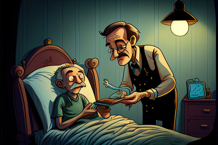 World Health Day, the key to global wellness cartoon doctor treating patientの写真素材