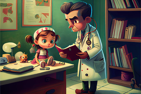 World Health Day, the key to global wellness cartoon doctor treating patientの写真素材