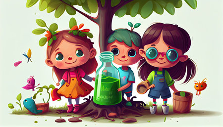 children help to plant trees and collect plasti Earth Day the importance of loving natureの写真素材