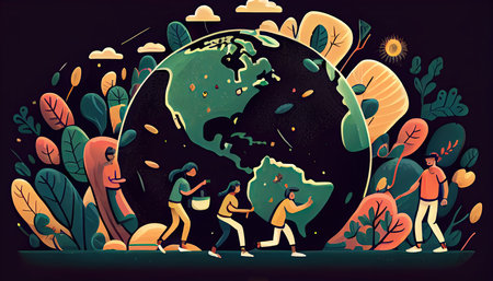 Save the planet concept with people taking care of the earth Earth Day the importance of loving natureの素材