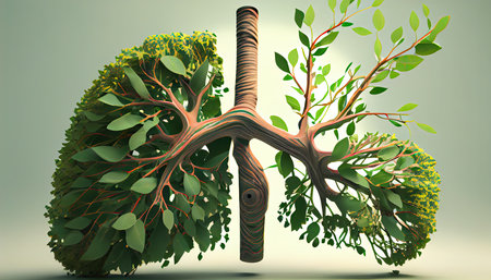 Human lungs are made from tree branches with leaves concept of Organic Form and Metaphor Earth Day the importance of loving natureの素材