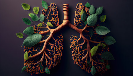 Human lungs are made from tree branches with leaves concept of Organic Form and Metaphor Earth Day the importance of loving natureの素材