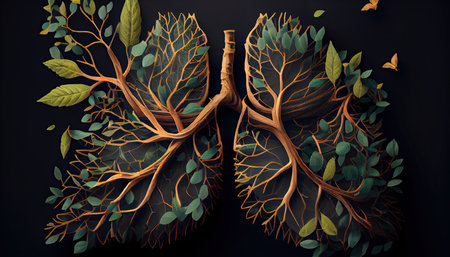Human lungs are made from tree branches with leaves concept of Organic Form and Metaphor Earth Day the importance of loving natureの素材