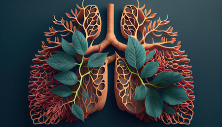 Human lungs are made from tree branches with leaves concept of Organic Form and Metaphor Earth Day the importance of loving natureの素材