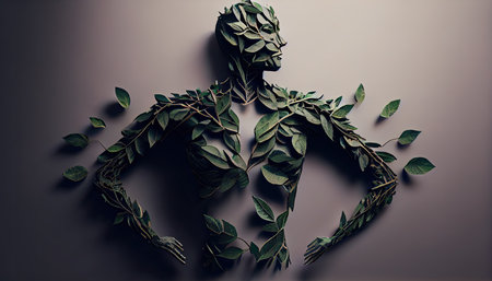 Human are made from tree branches with leaves, concept of Organic Form and Metaphor Earth Day the importance of loving natureの素材