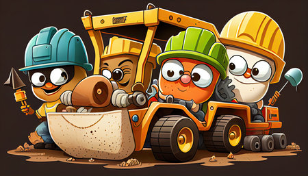 Cartoon scene with construction workers Labor Day and the importance of workers AI Generatedの素材