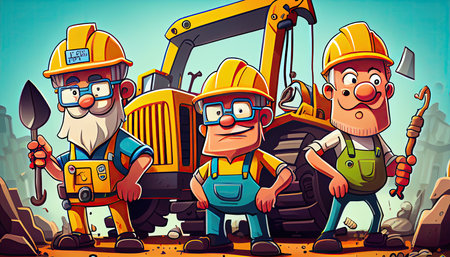 Cartoon scene with construction workers Labor Day and the importance of workers AI Generatedの素材