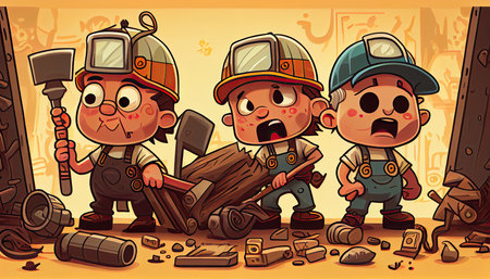 Cartoon scene with construction workers Labor Day and the importance of workers AI Generatedの素材