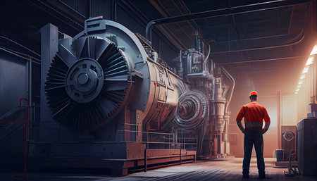 Engineer in a modern factory. Industry 4.0 machine maintenance Labor Day and the importance of workers AI Generatedの素材