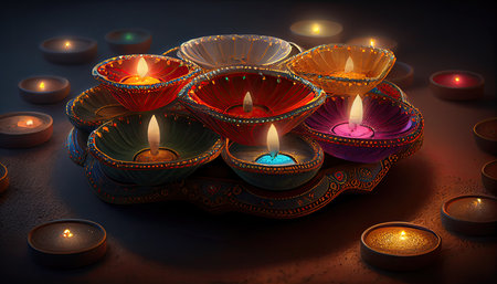 Diwali the triumph of light and kindness Hindu festival of lights celebration Diya oil lamps 24th October Generative AIの素材