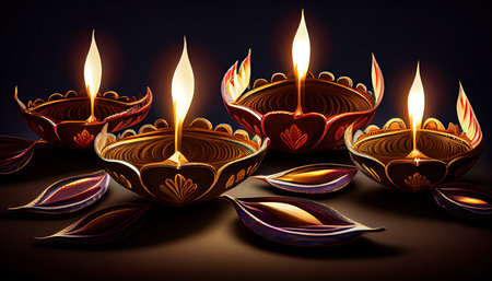 Diwali the triumph of light and kindness Hindu festival of lights celebration Diya oil lamps 24th October Generative AIの素材