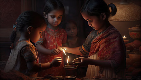 Diwali the triumph of light and kindness Hindu festival of lights celebration Diya oil lamps 24th October Generative AIの素材