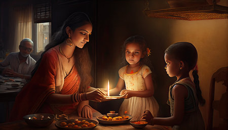 Diwali the triumph of light and kindness Hindu festival of lights celebration Diya oil lamps 24th October Generative AIの素材