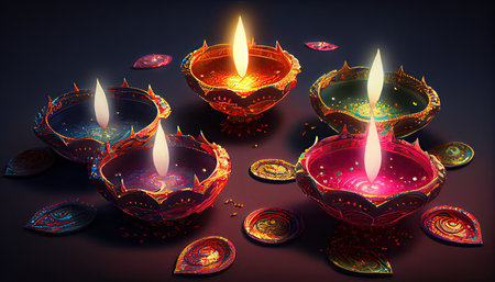 Diwali the triumph of light and kindness Hindu festival of lights celebration Diya oil lamps 24th October Generative AIの素材