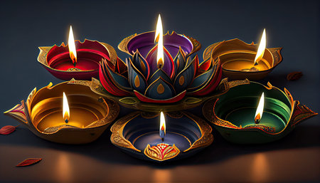 Diwali the triumph of light and kindness Hindu festival of lights celebration Diya oil lamps 24th October Generative AIの素材