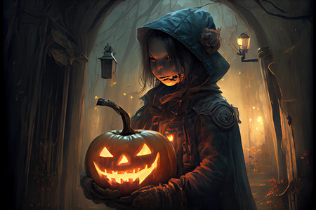 Halloween day eyes of Jack O' Lanterns trick or treating Samhain All Hallows' Eve All Saints' Eve All hallowe'en spooky Horror Ghost Demon background October 31 Generative AIの素材