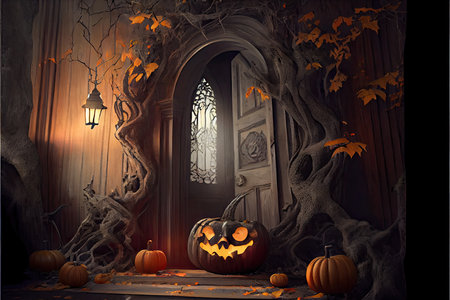 Halloween day eyes of Jack O' Lanterns trick or treating Samhain All Hallows' Eve All Saints' Eve All hallowe'en spooky Horror Ghost Demon background October 31 Generative AIの素材