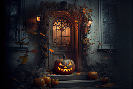 Halloween day eyes of Jack O' Lanterns trick or treating Samhain All Hallows' Eve All Saints' Eve All hallowe'en spooky Horror Ghost Demon background October 31 Generative AIの素材