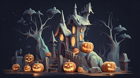 Halloween day eyes of Jack O' Lanterns trick or treating Samhain All Hallows' Eve All Saints' Eve All hallowe'en spooky Horror Ghost Demon background October 31 Generative AIの素材