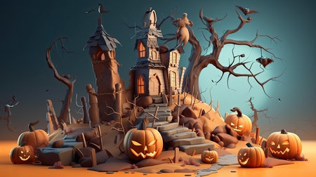 Halloween day eyes of Jack O' Lanterns trick or treating Samhain All Hallows' Eve All Saints' Eve All hallowe'en spooky Horror Ghost Demon background October 31 Generative AIの素材