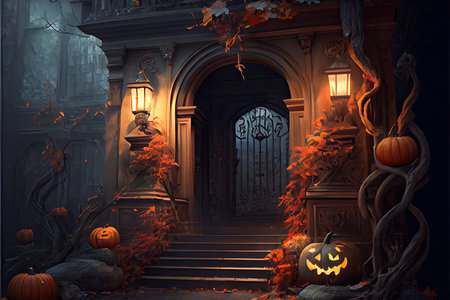 Halloween day eyes of Jack O' Lanterns trick or treating Samhain All Hallows' Eve All Saints' Eve All hallowe'en spooky Horror Ghost Demon background October 31 Generative AIの素材