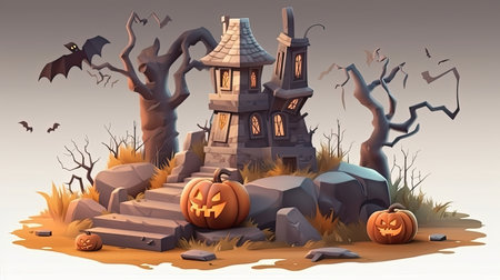 Halloween day eyes of Jack O' Lanterns trick or treating Samhain All Hallows' Eve All Saints' Eve All hallowe'en spooky Horror Ghost Demon background October 31 Generative AIの素材