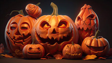 Halloween day eyes of Jack O' Lanterns trick or treating Samhain All Hallows' Eve All Saints' Eve All hallowe'en spooky Horror Ghost Demon background October 31 Generative AIの素材