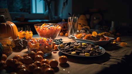 Halloween day eyes of Jack O' Lanterns trick or treating Samhain All Hallows' Eve All Saints' Eve All hallowe'en spooky Horror Ghost Demon background October 31 Generative AIの素材