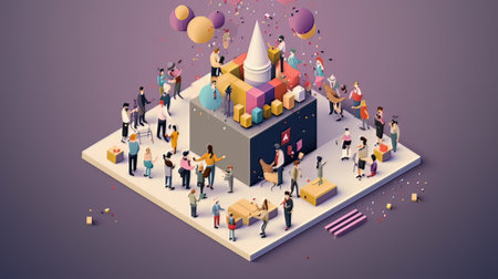 Celebrating the new year 3D isometricの素材