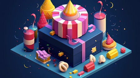 Celebrating the new year 3D isometricの素材