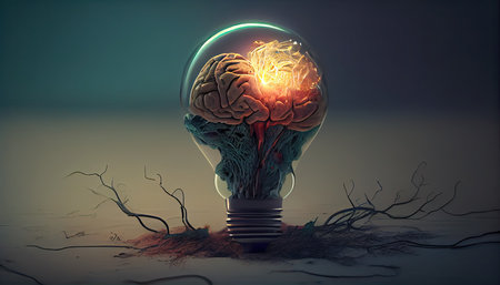Creative Idea with Brain and Light Bulbの素材