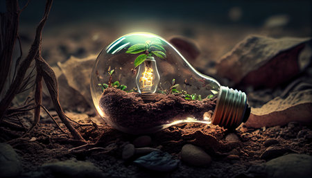 Green Energy and a Bright Future A Light Bulb in Soilの素材