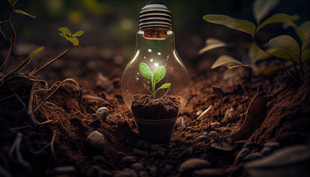 Green Energy and a Bright Future A Light Bulb in Soilの素材