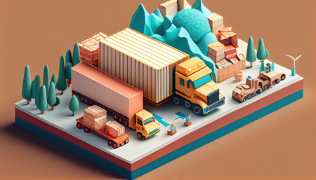 Isometric diorama of a logistic and transportation conceptの素材