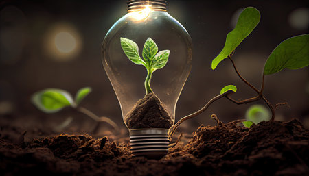 Green Energy and a Bright Future A Light Bulb in Soilの素材