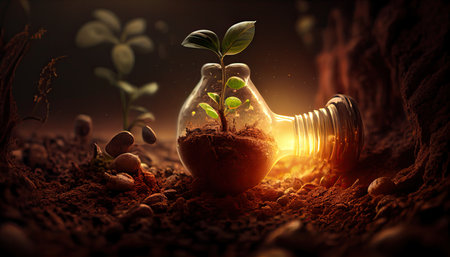 Green Energy and a Bright Future A Light Bulb in Soilの素材