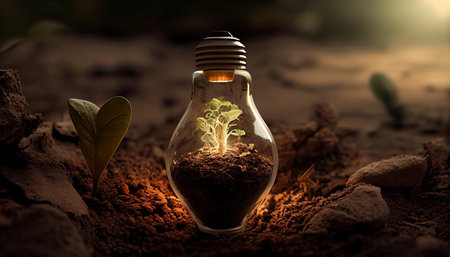 Green Energy and a Bright Future A Light Bulb in Soilの素材