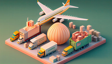 Isometric diorama of a logistic and transportation conceptの素材