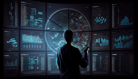 Analyst working on business analytics dashboardの素材