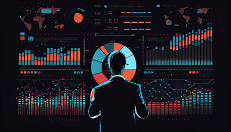 Analyst working on business analytics dashboardの素材
