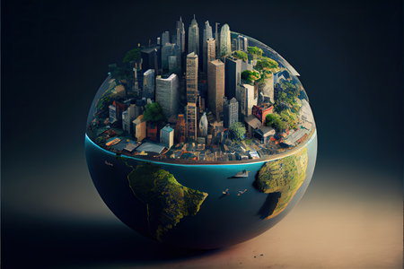 The city grows on the globeの素材
