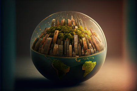 The city grows on the globeの素材