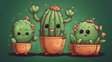 illustration cartoon cactusの素材