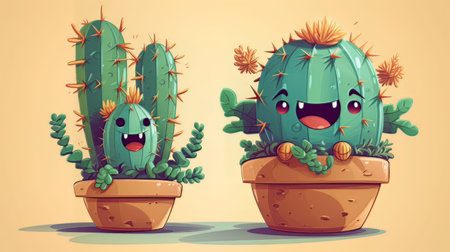 illustration cartoon cactusの素材