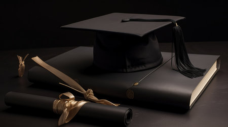 mortar board and a graduation diploma graduation learning Generative AIの素材