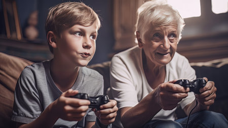 young gamer sat at a desk playing a video game Generative AIの素材