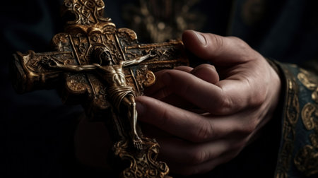 still life of crucifix held in hand Eid al Adha the Feast of Sacrifice Generative AIの素材